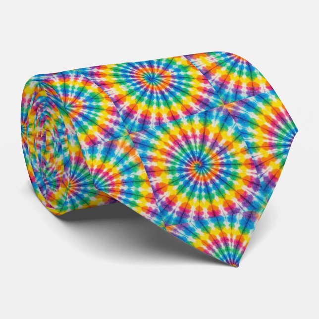Gravata de Pescoço Tie Dye Psicodélica Arco-íris (Rolled)