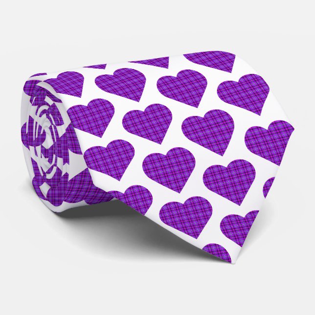 Gravata de Pescoço Xadrez em Forma de Coração Roxo (Rolled)