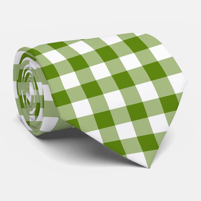 Gravata de Pescoço Xadrez Gingham Verde Abacate Re (Rolled)