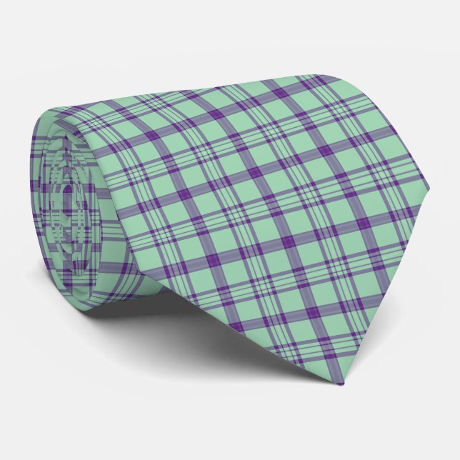 Gravata de Pescoço Xadrez Verde Lima Roxo Padrão C (Rolled)