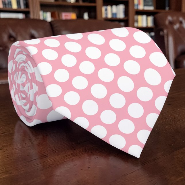 Gravata de seda com bolinhas brancas em rosa perso (Criador carregado)