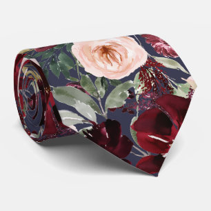 Gravata de seda com flores em aquarela burgundy bl