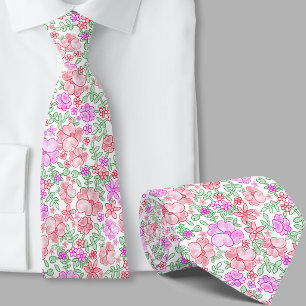 Gravata de seda com padrão floral cor-de-rosa e la