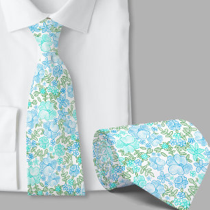 Gravata de seda com padrão floral em azul turquesa