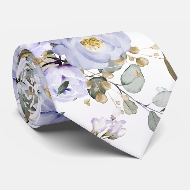 Gravata de seda com peônias e rosas roxas em pó ag (Rolled)