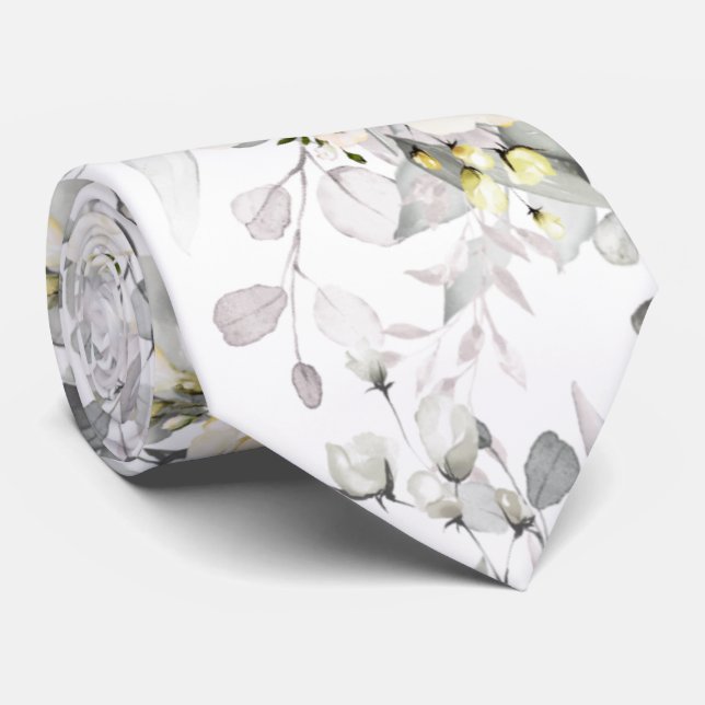Gravata de seda com rosas creme elegantes em aquar (Rolled)