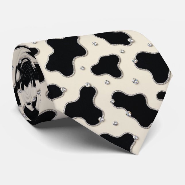 Gravata de seda falsa com brilho e estampa de vaca (Rolled)