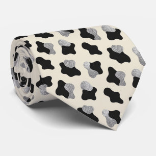 Gravata de seda falsa com brilho e estampa de vaca