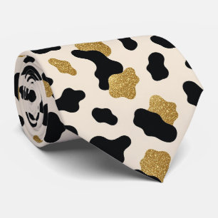 Gravata de seda falsa com brilho e estampa de vaca