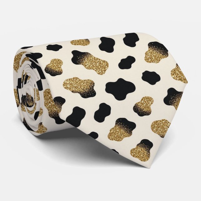 Gravata de seda falsa com brilho e estampa de vaca (Rolled)
