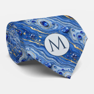 Gravata de seda falsa com monograma Mármore azul
