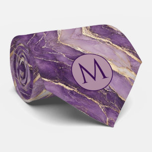 Gravata de seda falsa com monograma Mármore roxo