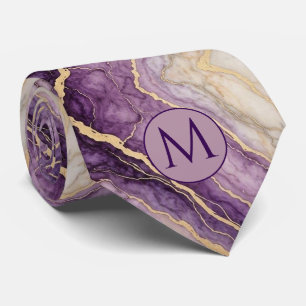 Gravata de seda falsa com monograma Mármore roxo