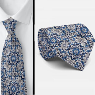 Gravata de seda falsa luxuosa com azulejos marroqu