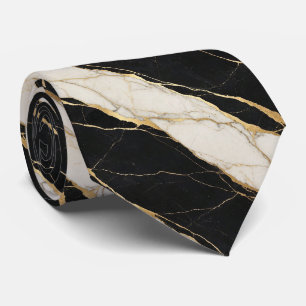 Gravata de seda falsa Mármore preto, branco e do