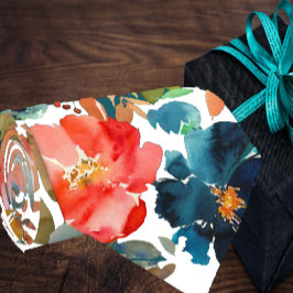 Gravata de seda floral azul naval rosa coral