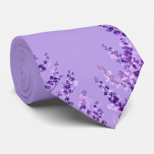 Gravata de seda floral lavanda e violeta Delphiniu