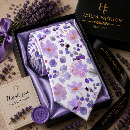 Gravata de seda floral roxa lavanda aquarela