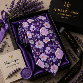 Gravata de seda floral roxa lavanda aquarela