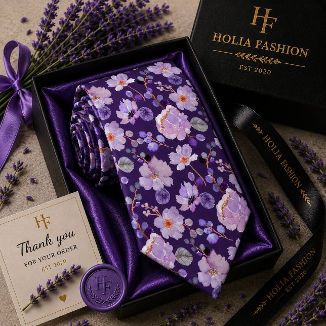 Gravata de seda floral roxa lavanda aquarela (Criador carregado)