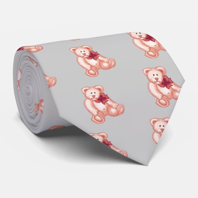 Gravata de ursinho de bebê rosa menina (Rolled)