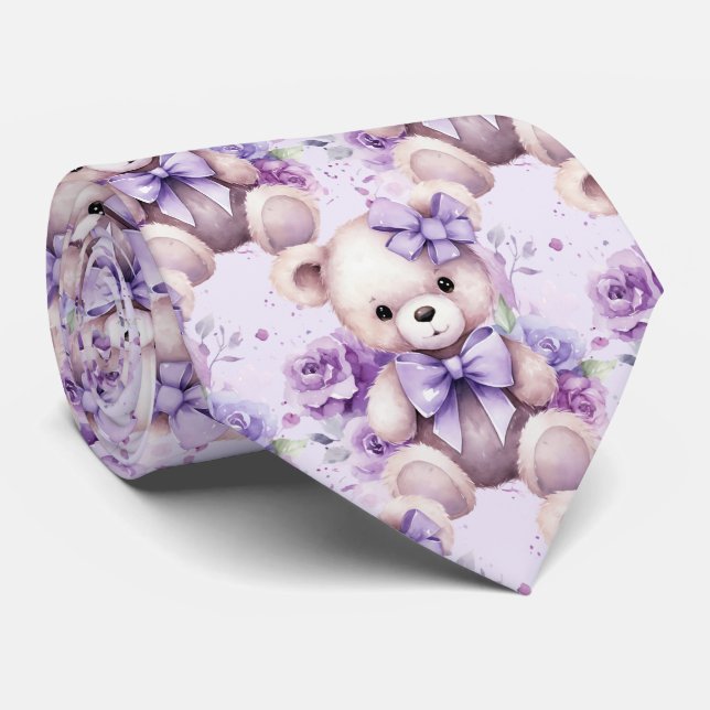 Gravata de Ursinho de Pelúcia Roxo Lilás (Rolled)