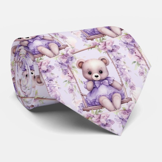 Gravata de Ursinho de Pelúcia Roxo Lilás (Rolled)