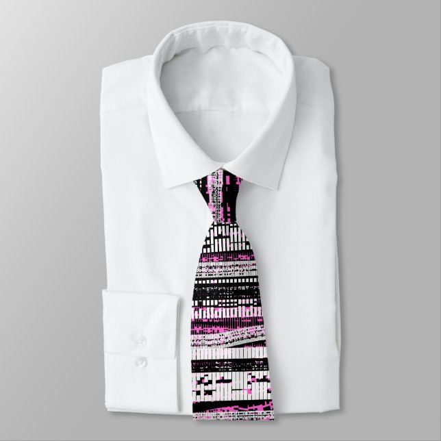 Gravata Decaimento técnico - preto, branco e rosa (Amarrado)