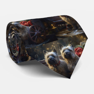 Gravata Decoração de Natal Cairn Terrier Snowy Sleigh