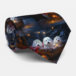 Gravata Decoração de Natal de Trenó Nevado Coton De Tulear