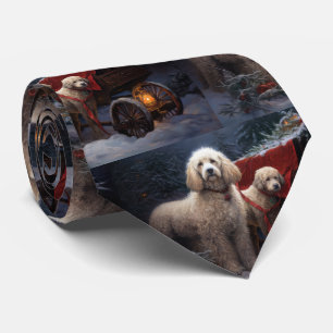 Gravata Decoração de Natal Poodle Snowy Sleigh
