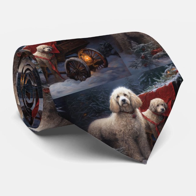 Gravata Decoração de Natal Poodle Snowy Sleigh (Rolled)
