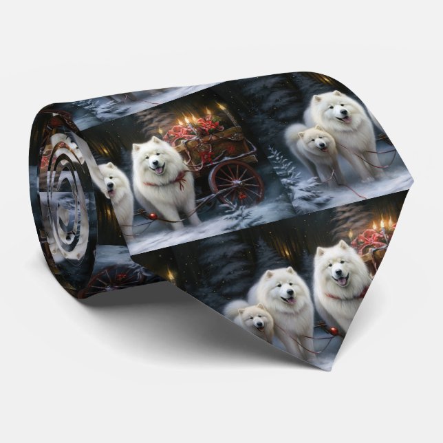 Gravata Decoração de Natal Trenó Nevado Samoyed (Rolled)