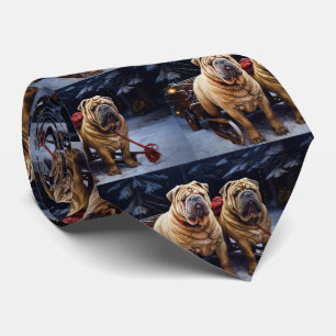 Gravata Decoração de Natal Trenó Nevado Shar Pei