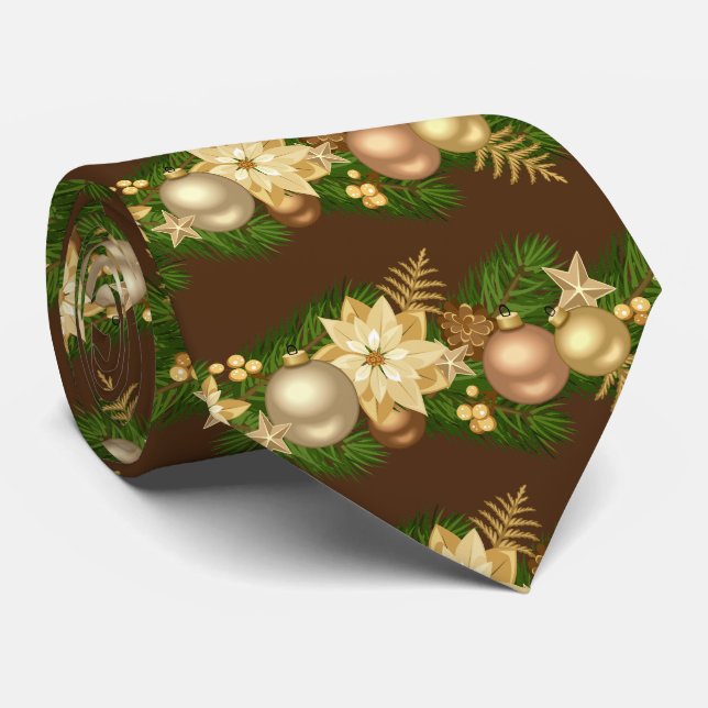 Gravata Decorações de Natal Douradas e Verdes sobre o Marr (Rolled)