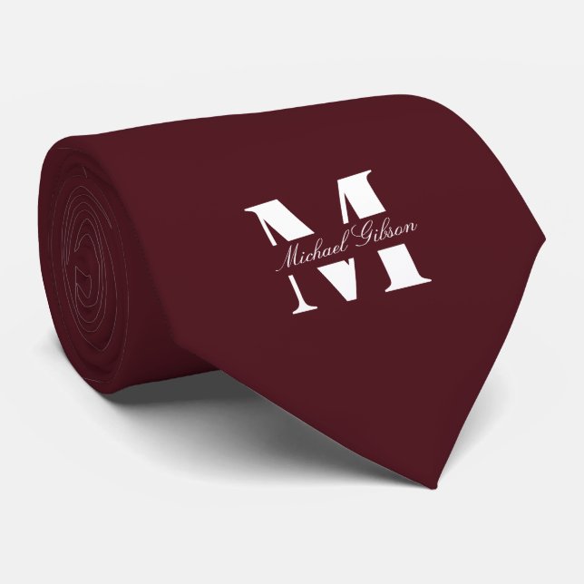 Gravata Deep Maroon | Monograma Personalizado para os Padr (Rolled)