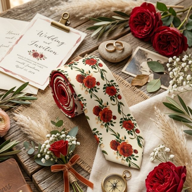 Gravata Deep Red Rose Floral (Criador carregado)
