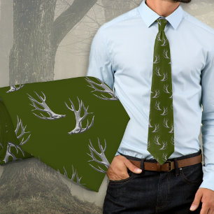 Gravata Deer Hunter Antlers Pattern Forest Green