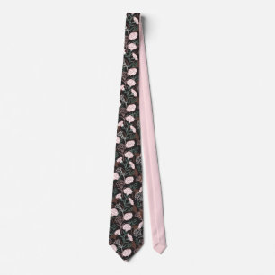 Gravata Delicar Cravos Rosa com Folhas Verdes Florais