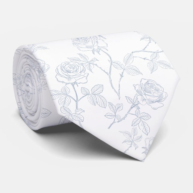 Gravata Delicate white blue roses (Rolled)