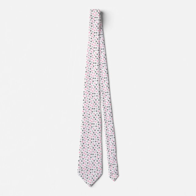 Gravata Demigirl Pride Estrelas Pastel Cinza Rosa Branco (Frente)