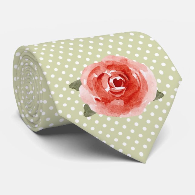 Gravata Derby Rosa on White e Limão Dots Tie (Rolled)