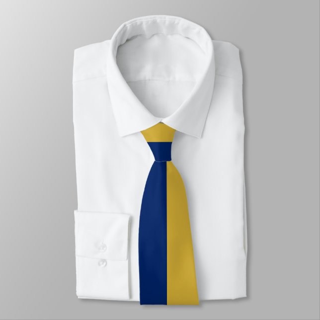 Gravata Desenho Combinado Cor Ouro M com Cor Azul-Marinho (Amarrado)