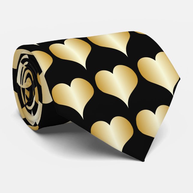 Gravata Desenho de Corações Dourados (Rolled)