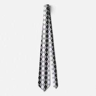 Gravata Desenho de Diamante Xadrez Preto Branco Cinza Argy
