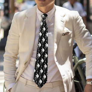 Gravata Desenho de Ilustração Tribal de Dragão Branco Pret