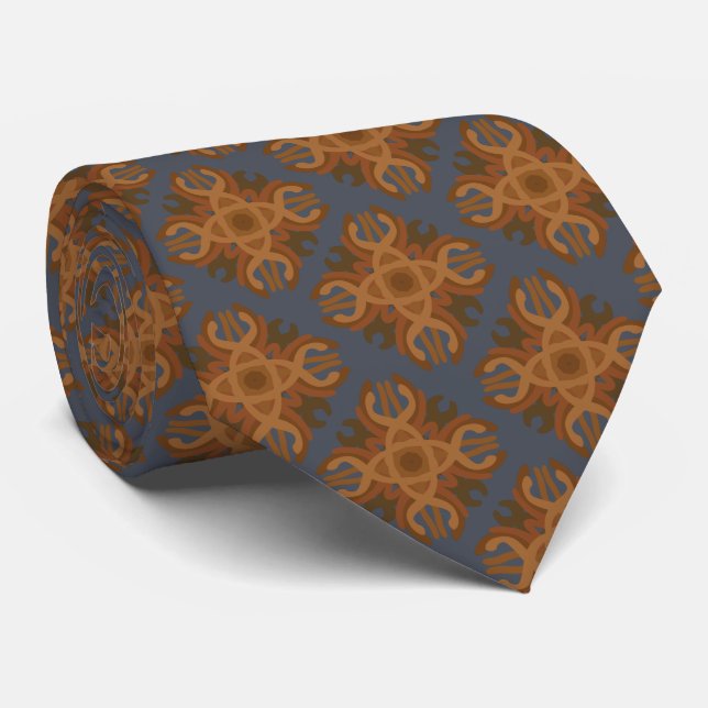 Gravata Desenho de Linha Simétrica Com Cores de Tons Terro (Rolled)
