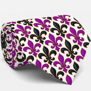 Gravata Desenho de padrão Barroco Flor-de-lis Preto Roxo