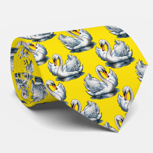 Gravata Desenho de padrão de aves cisne em amarelo