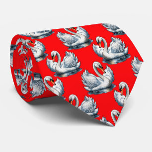 Gravata Desenho de padrão de aves cisne em vermelho